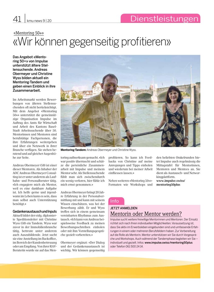 Der Artikel mit einem Foto vom  Mentoirng-Tandem Andreas Obermeyer und Christine Wyss-