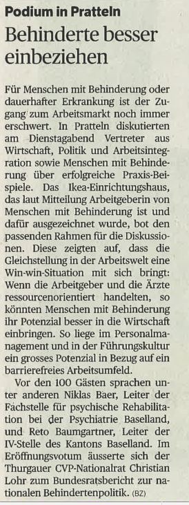 Das Foto zeigt den Artikel über die iPunkt-Denkpause in der BZ Basel.
